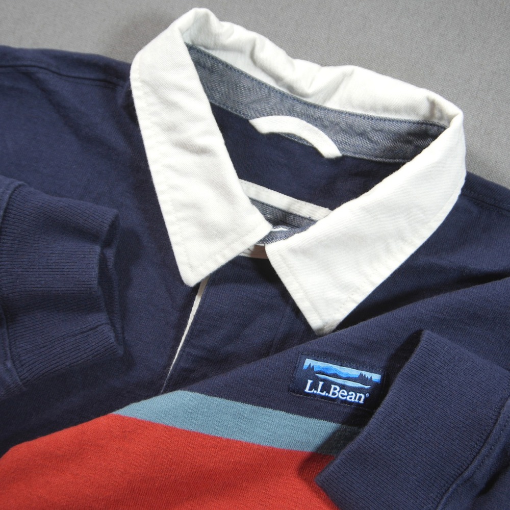 LL Bean Rugbby Colorblock Men Shirt L White Collar Y2K Sporty Prep Academia Ivy